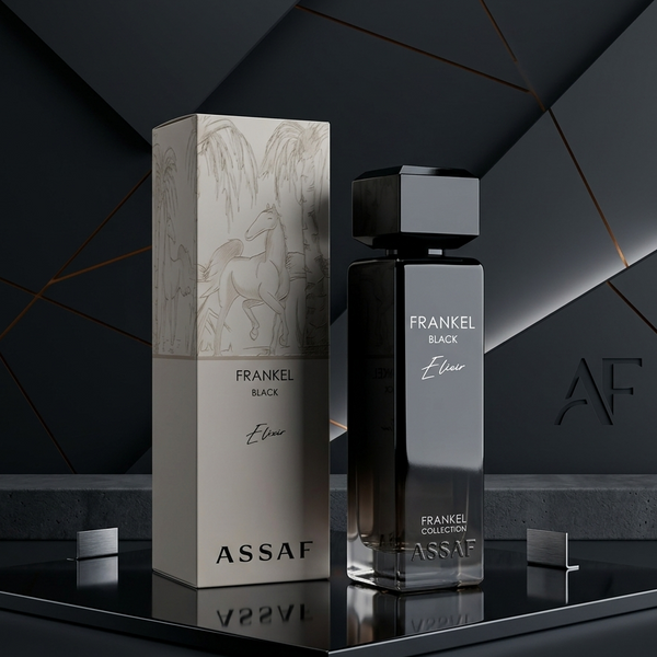 Assaf Frankel perfume bottle and packaging on a dark background