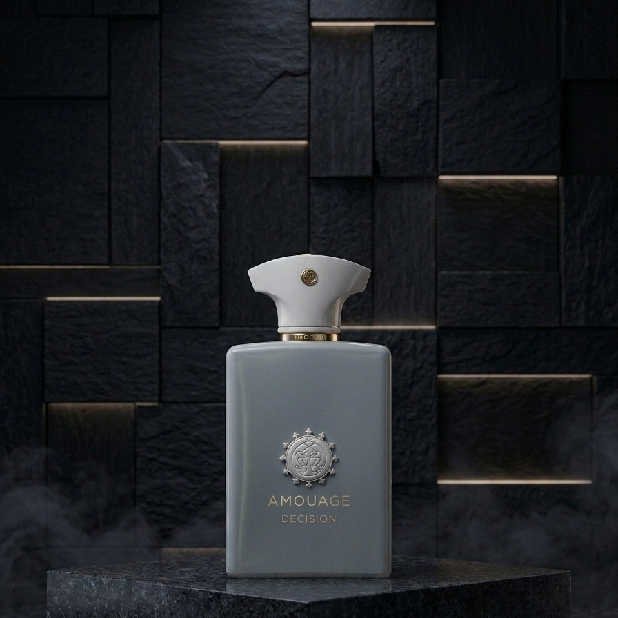 Amouage perfume bottle on a dark textured background