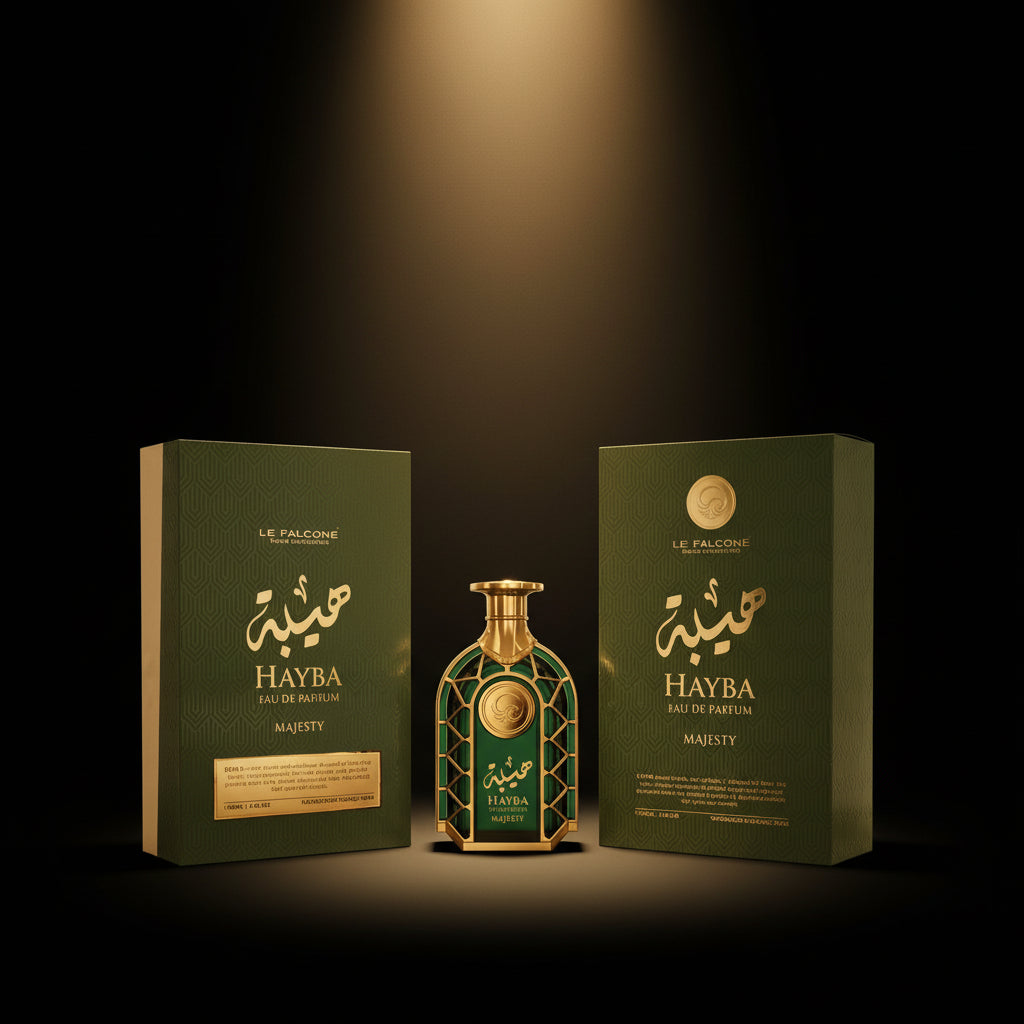 Hayba perfume bottle and packaging on a white background