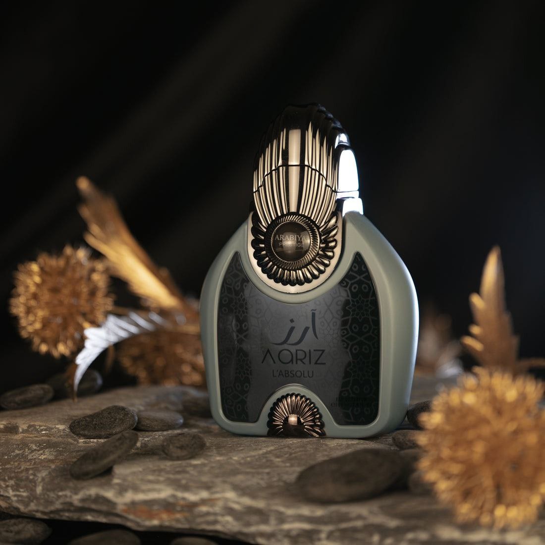 AORIZ perfume bottle with decorative elements on a dark background              SHE GLOW ✨